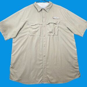 Columbia PFG Mens Size XL Tan Short Sleeve Fishing Hiking Shirt Vented Outdoor